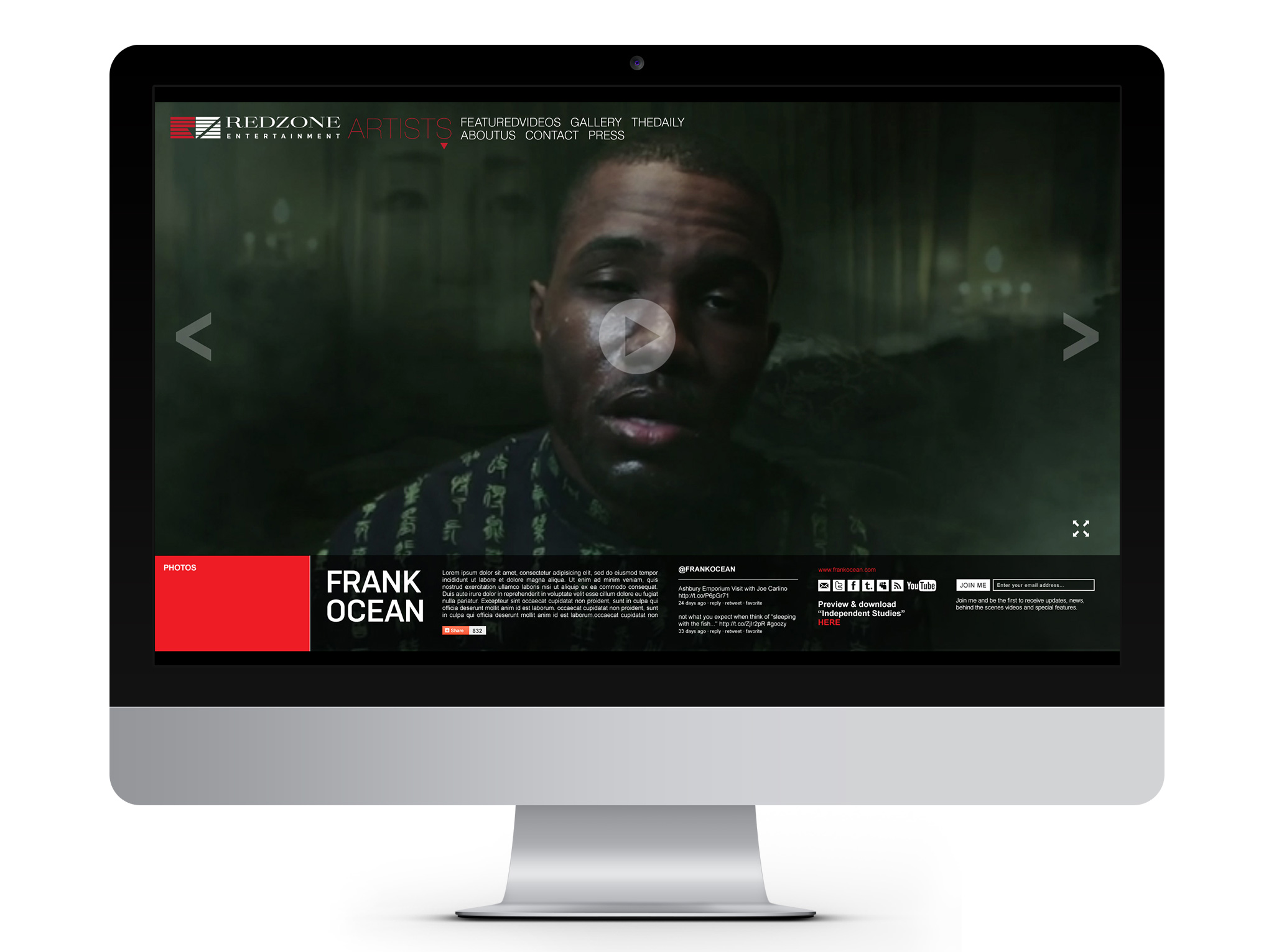 Redzone Entertainment Website Design Desktop Frank Ocean